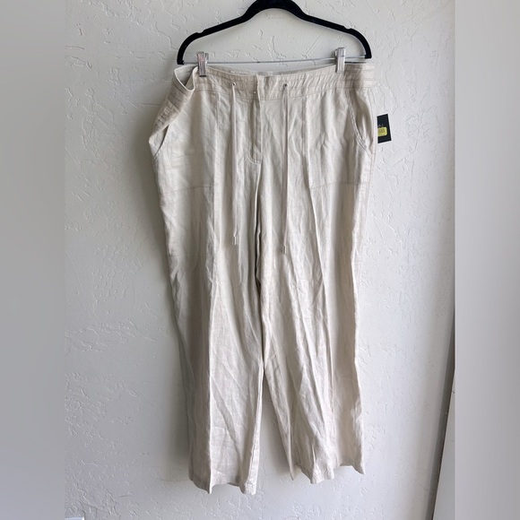John mark NWT 100% linen wide leg crop pants XL coastal beach lightweight casual - Picture 1 of 7